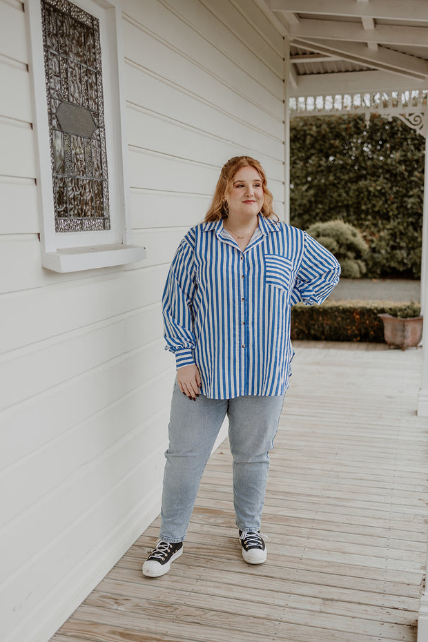 Rose Shirt - Blue Stripe