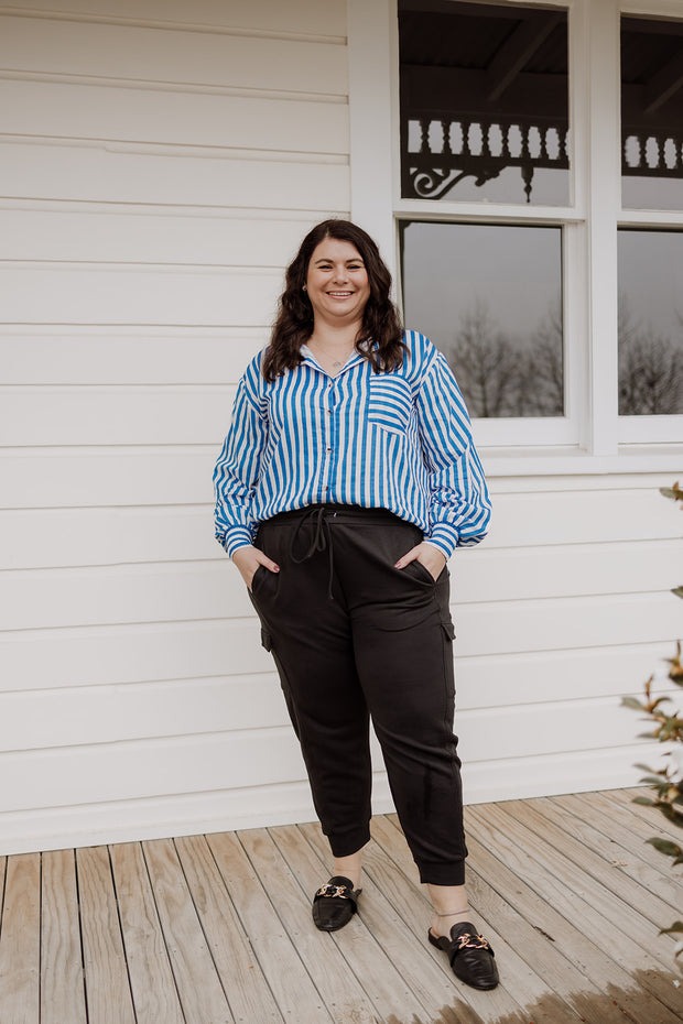 Rose Shirt - Blue Stripe