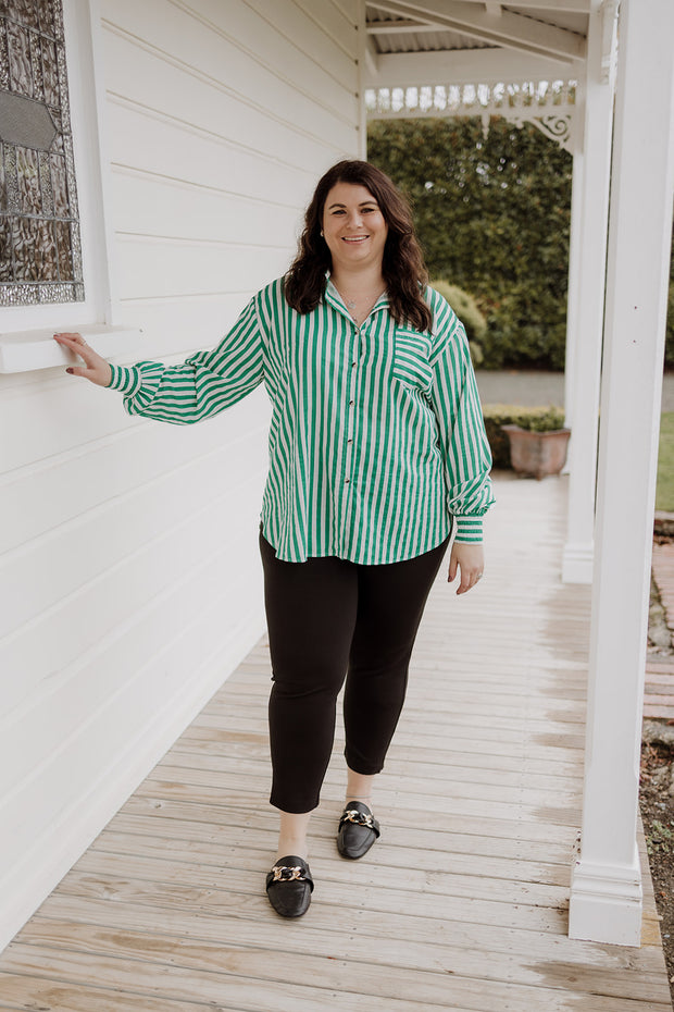 Rose Shirt - Green Stripe