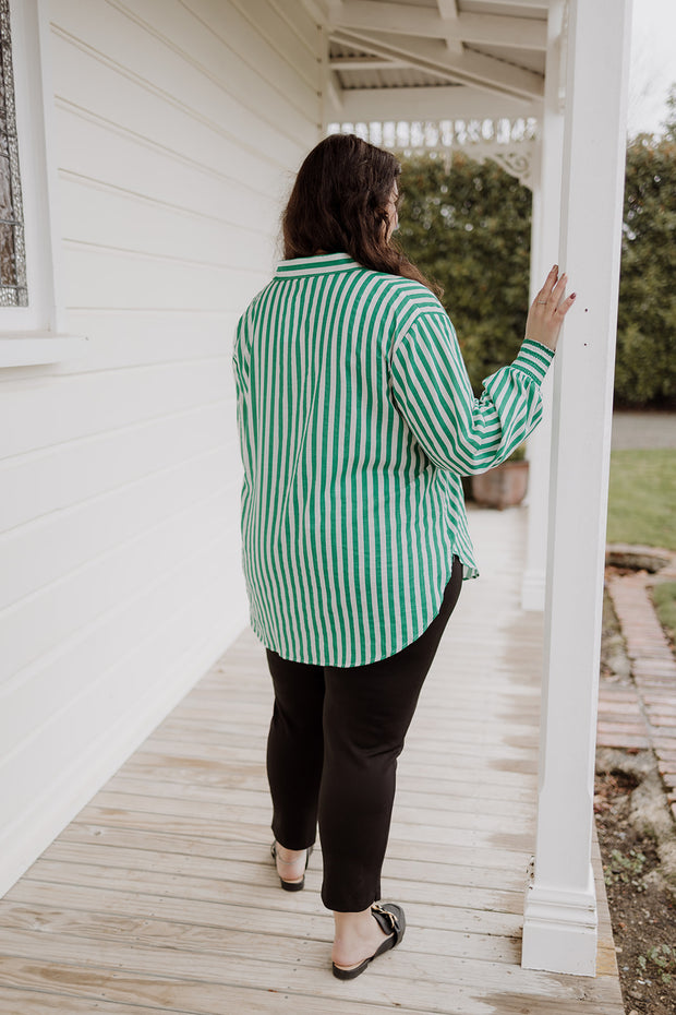 Rose Shirt - Green Stripe