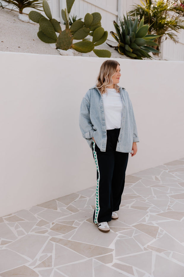 Baz Pants - Navy/Green Heart