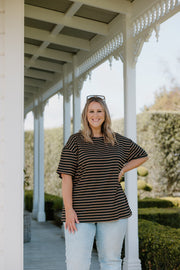 Oversized Tee - Black/Chocolate Stripe