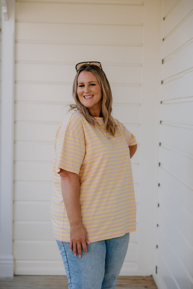 Oversized Tee - Pink/Yellow Stripe