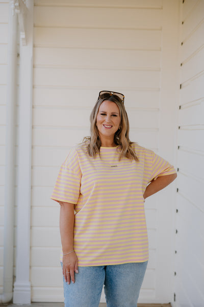 Oversized Tee - Pink/Yellow Stripe