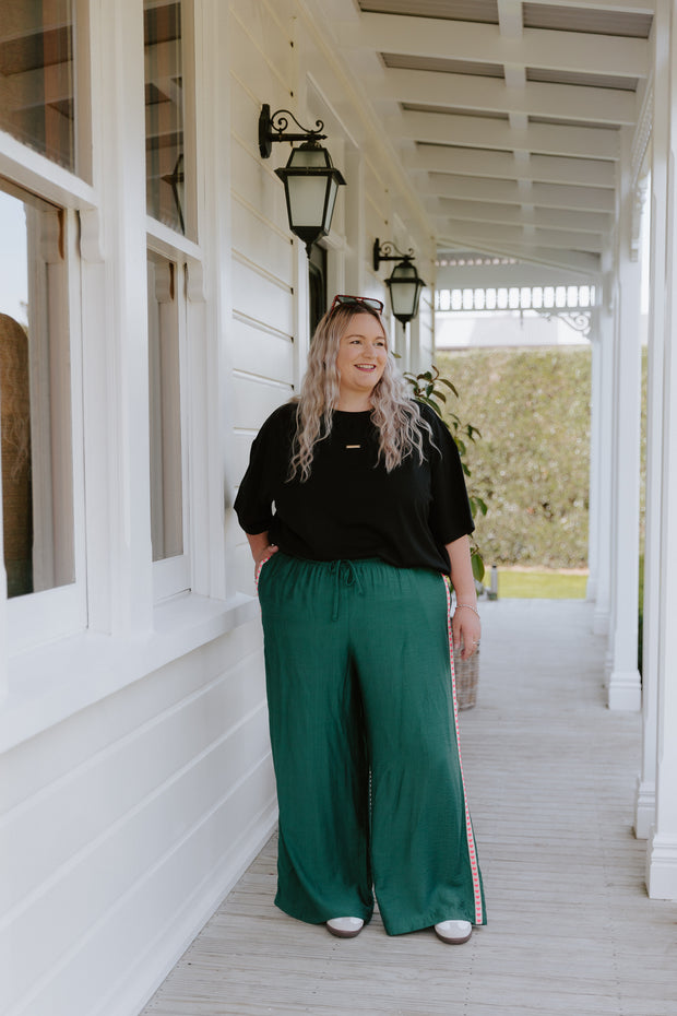 Barry Pants - Forest Green/Pink Heart