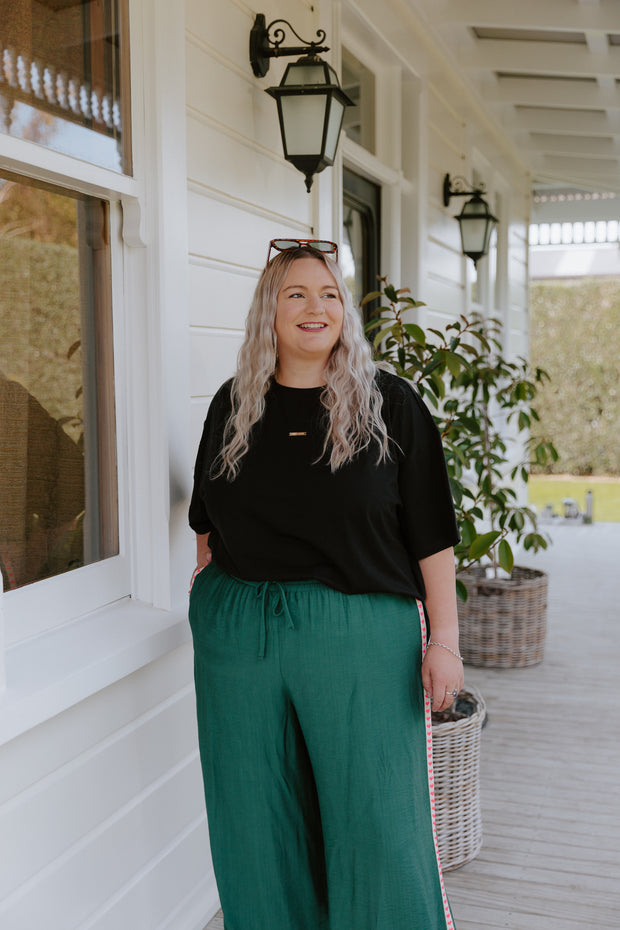 Barry Pants - Forest Green/Pink Heart