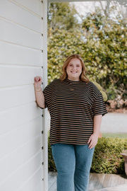 Oversized Tee - Black/Chocolate Stripe