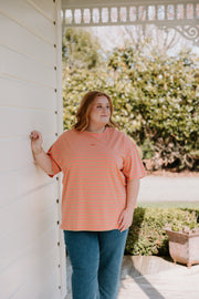 Oversized Tee - Peach/Green Stripe