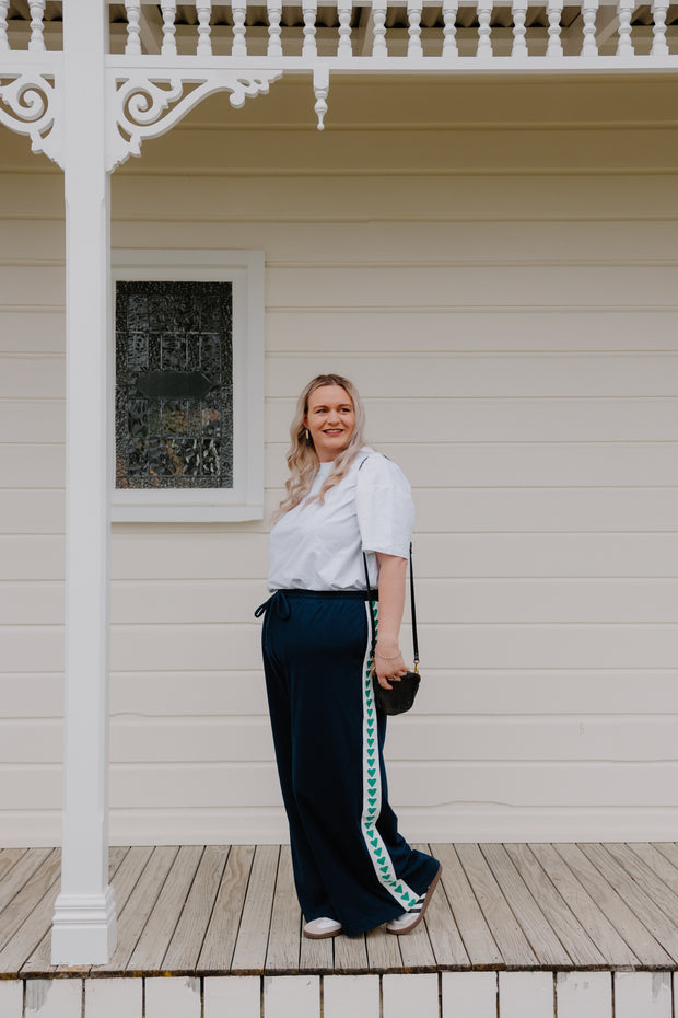 Baz Pants - Navy/Green Heart