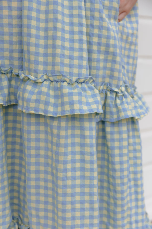 Vienna Dress - Blue/Lemon Check