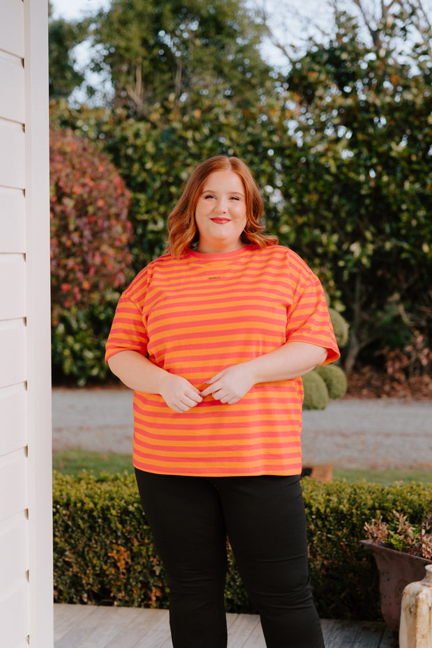 Oversized Tee - Pink/Orange Stripe
