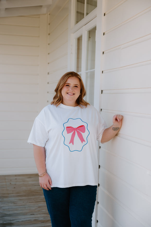 Oversized Tee - White w Bow