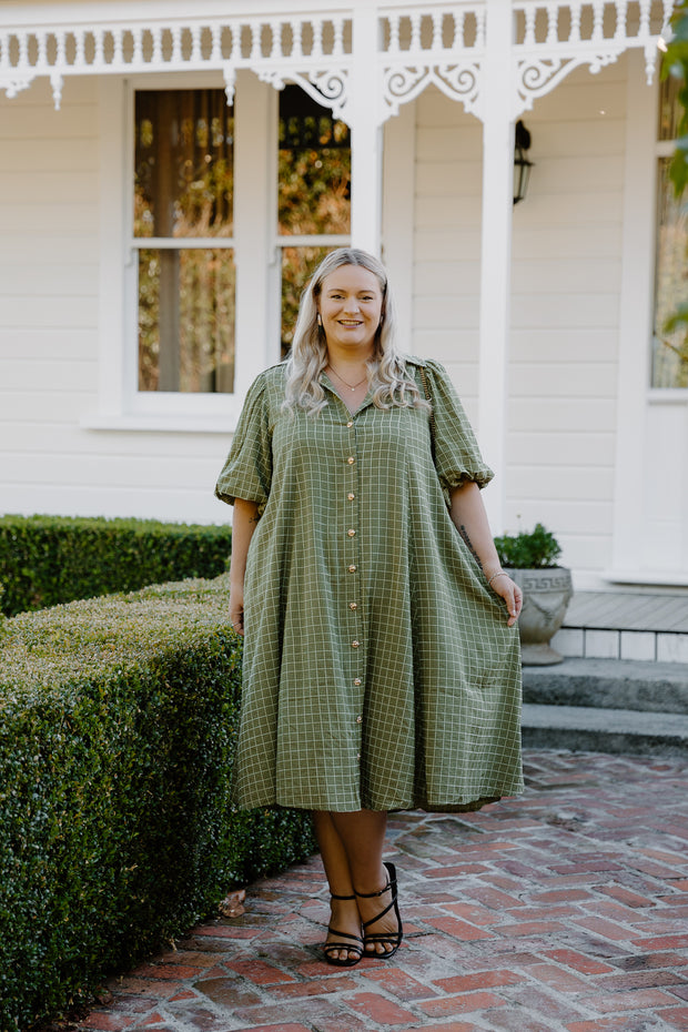 James Dress - Green Grid