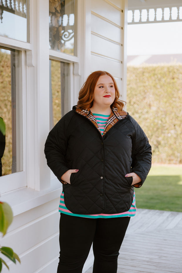 Quilted Jacket (Hood) - Black