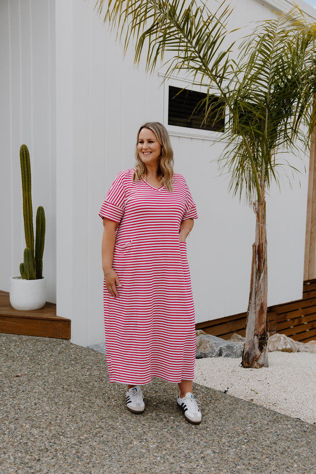 Ansel Dress - Pink/White Stripe