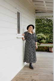 Finn Dress (woven) - Black/White Floral