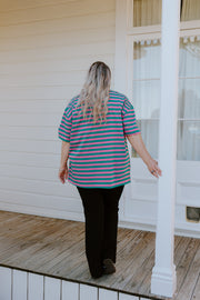 Oversized Tee - Green/Pink Stripe