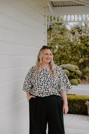 Juno Top - White with Black Floral