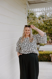 Juno Top - White with Black Floral