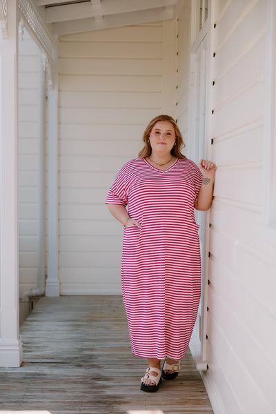 Ansel Dress - Pink/White Stripe