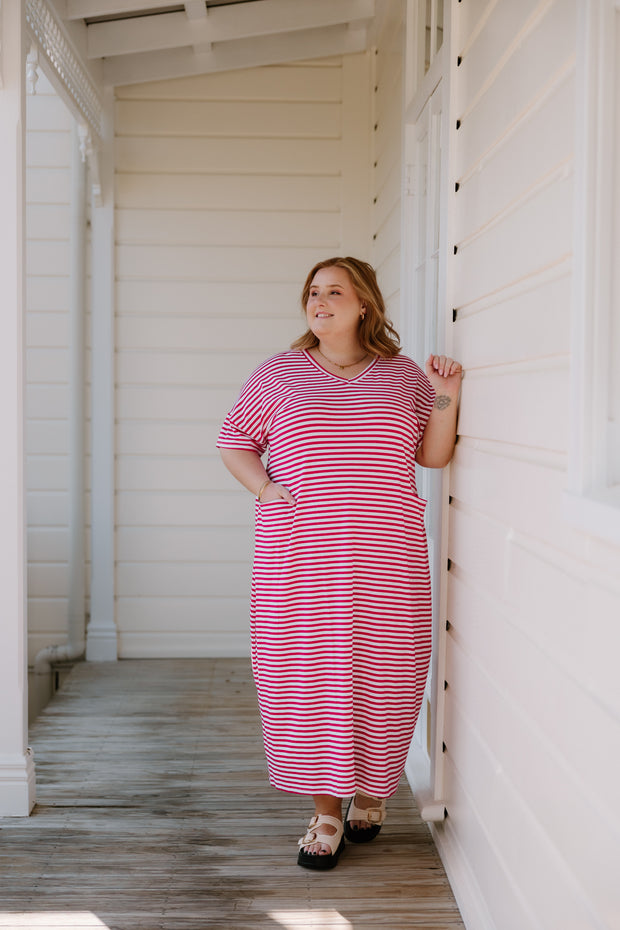 Ansel Dress - Pink/White Stripe