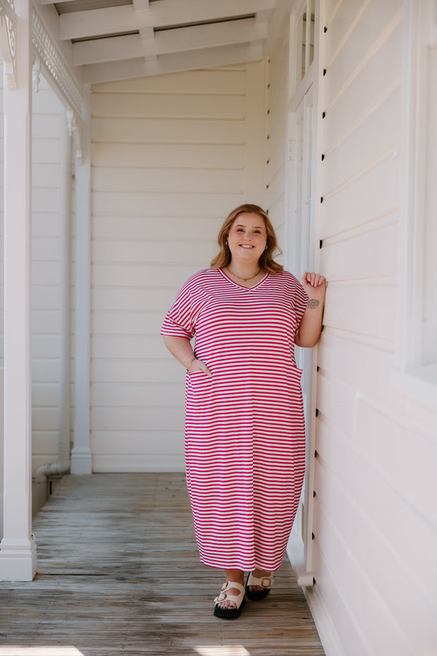 Ansel Dress - Pink/White Stripe