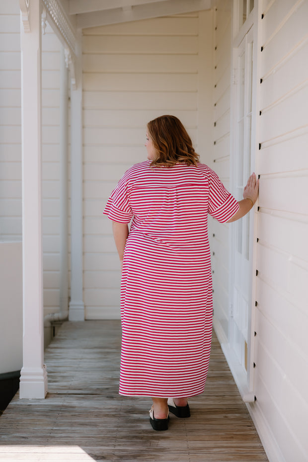 Ansel Dress - Pink/White Stripe