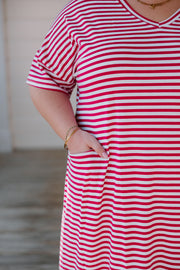 Ansel Dress - Pink/White Stripe