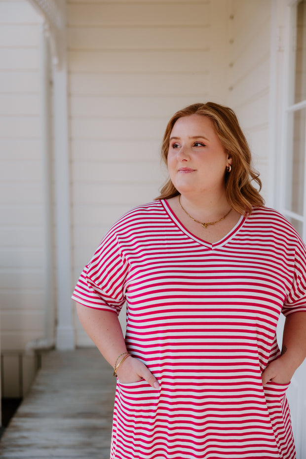 Ansel Dress - Pink/White Stripe