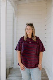 Oversized Tee - Navy/Red Stripe