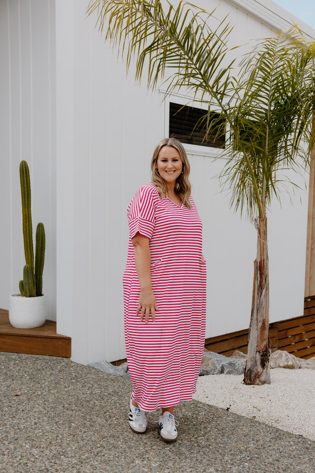 Ansel Dress - Pink/White Stripe