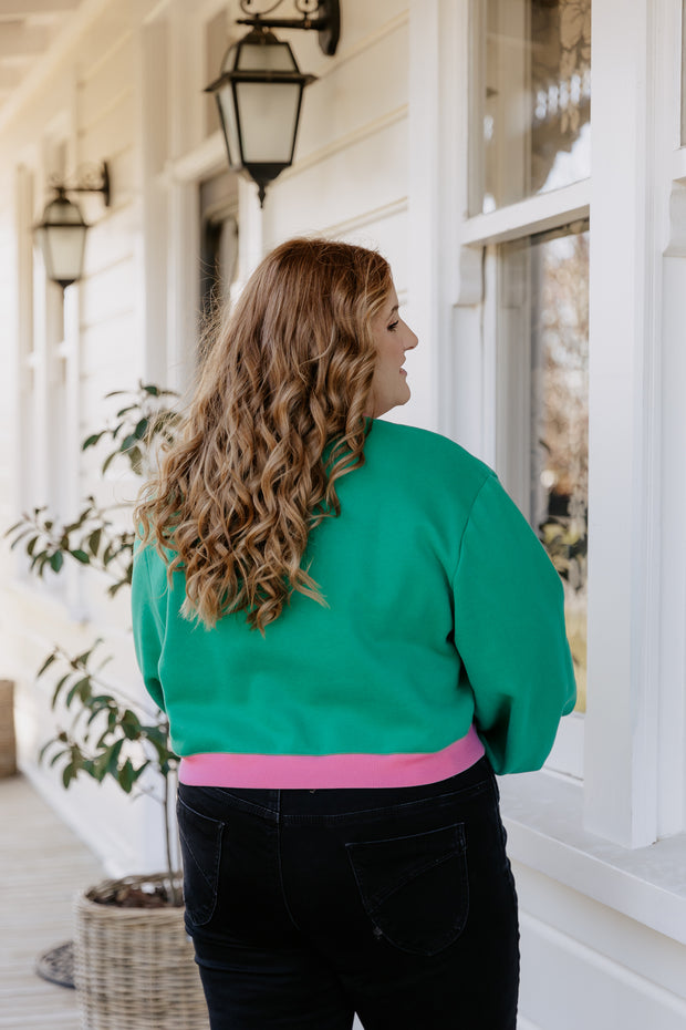 Crop Cardi - Green/Pink