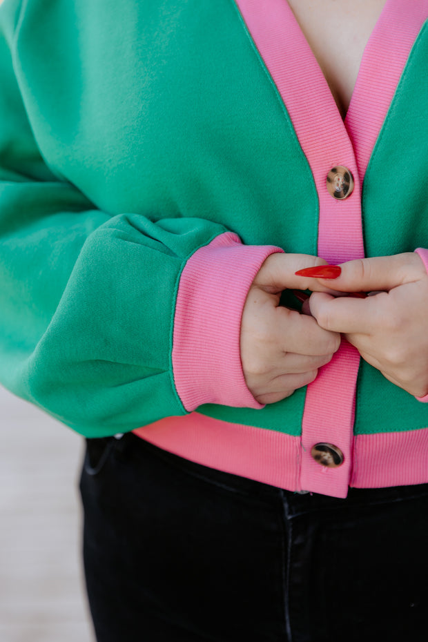 Crop Cardi - Green/Pink