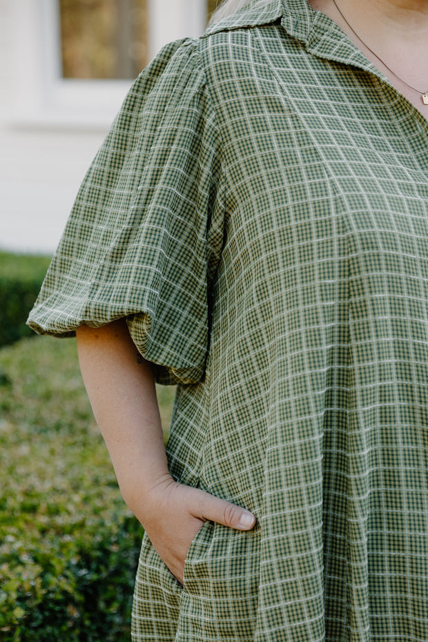James Dress - Green Grid