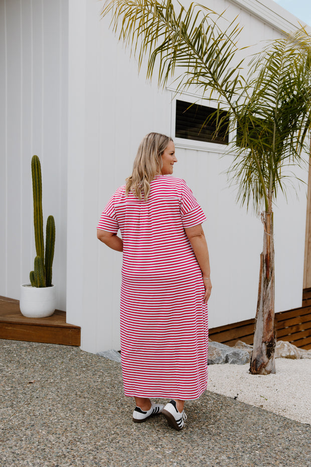 Ansel Dress - Pink/White Stripe