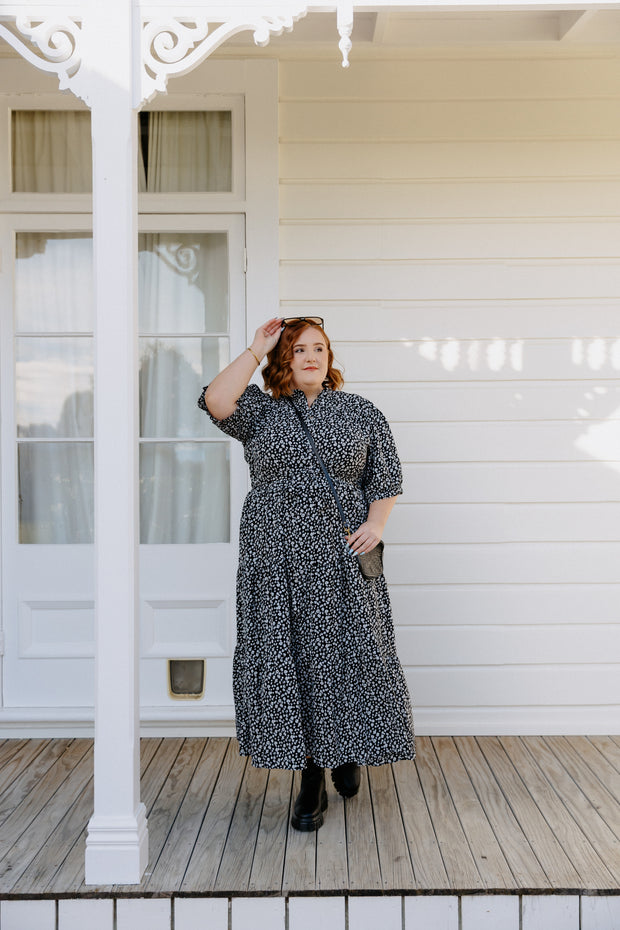 August Dress - B&W Floral