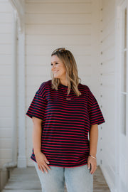 Oversized Tee - Navy/Red Stripe