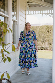 August Dress - Navy-Purple/Yellow Flower