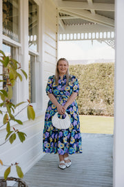 August Dress - Navy-Purple/Yellow Flower