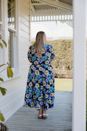August Dress - Navy-Purple/Yellow Flower