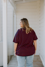 Oversized Tee - Navy/Red Stripe