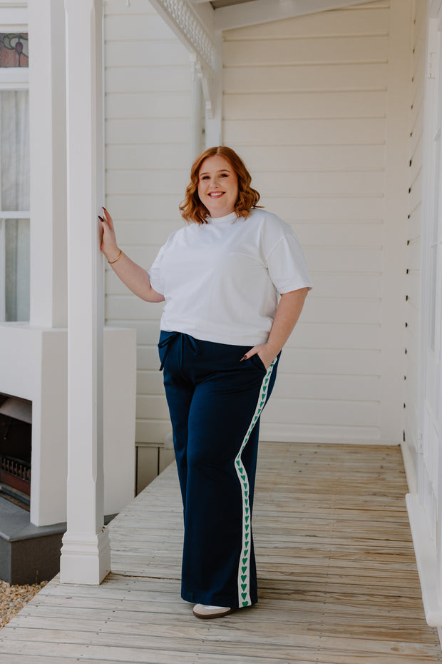 Baz Pants - Navy/Green Heart