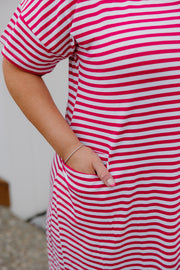 Ansel Dress - Pink/White Stripe