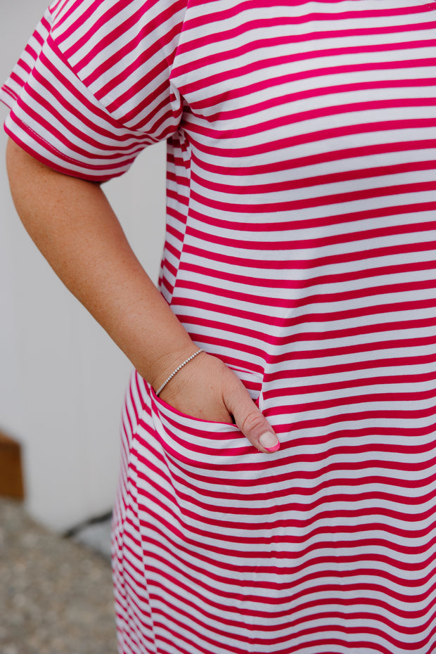 Ansel Dress - Pink/White Stripe