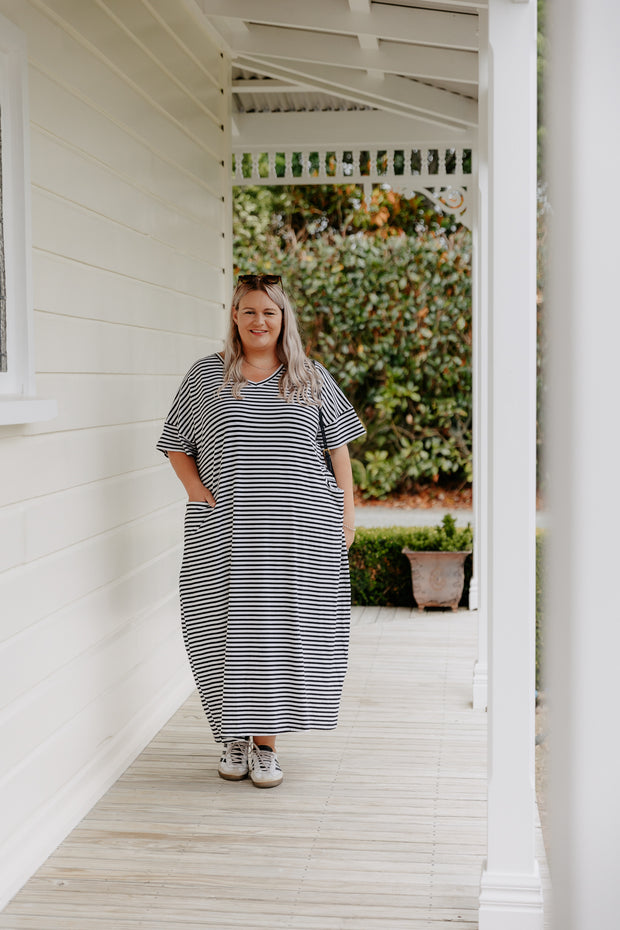 Ansel Dress - B&W Stripe