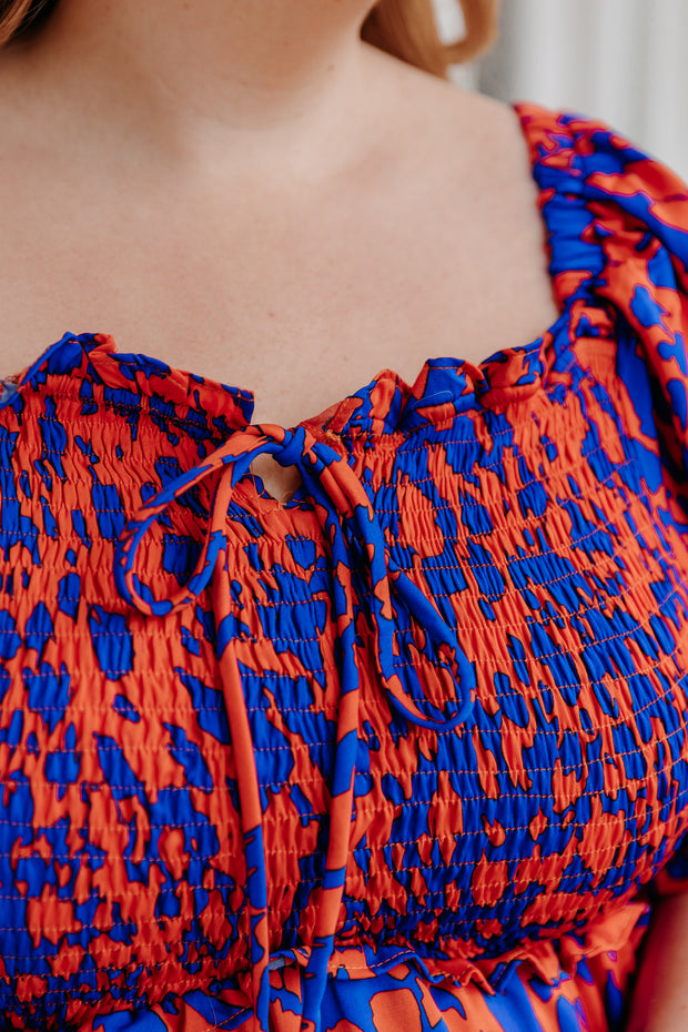 Maya Dress - Orange/Blue Splash