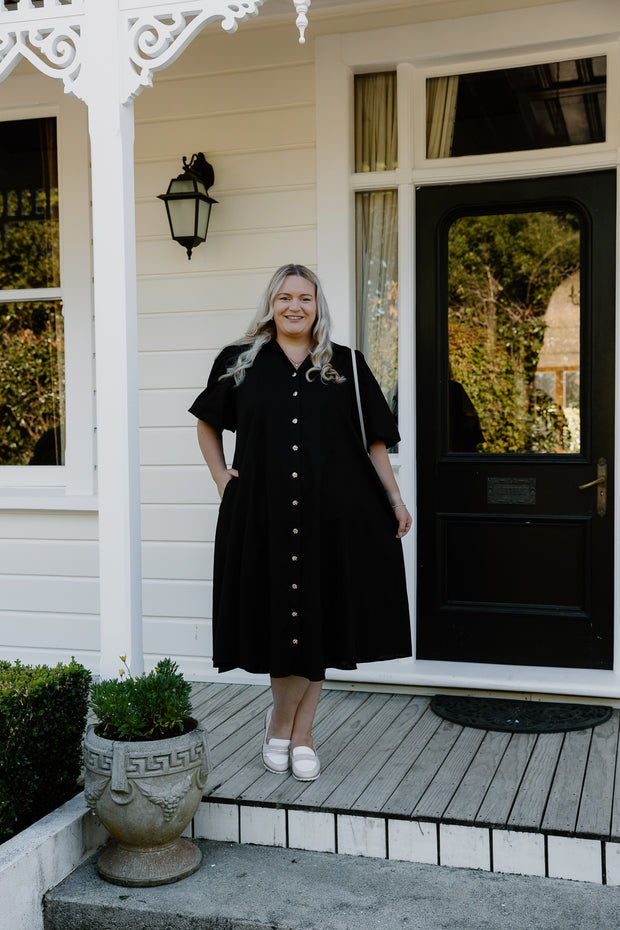 James Dress - Black Linen