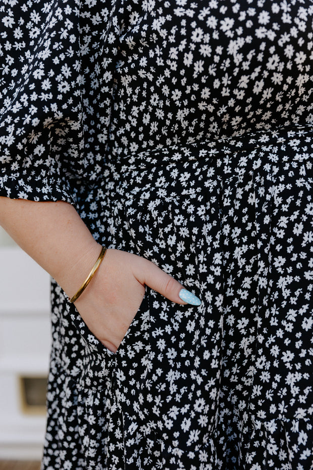August Dress - B&W Floral