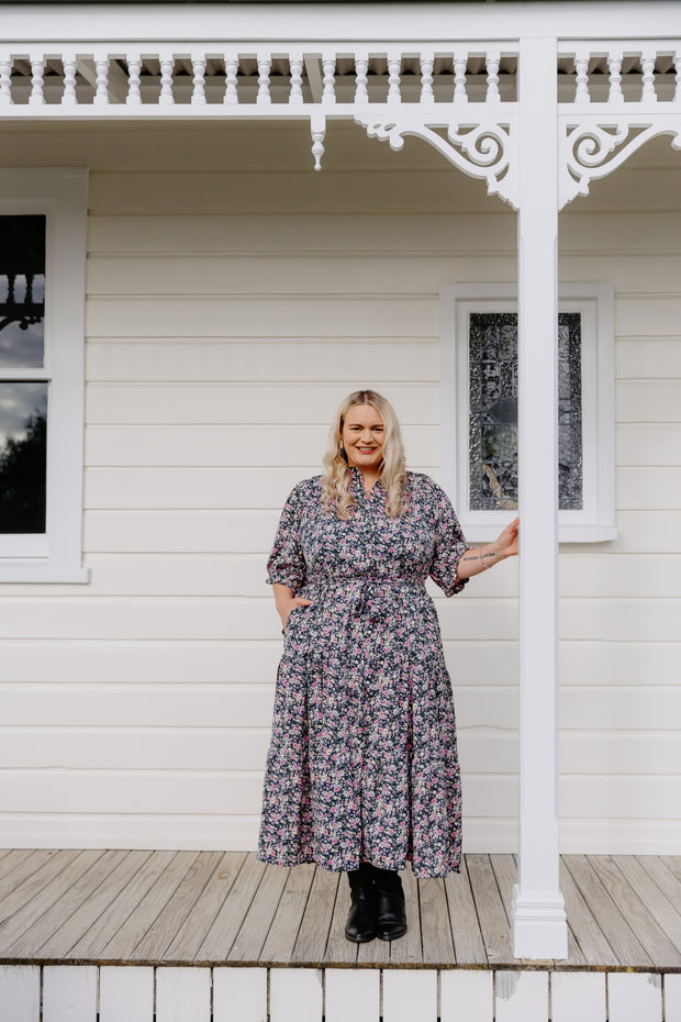 August Dress - Navy Floral