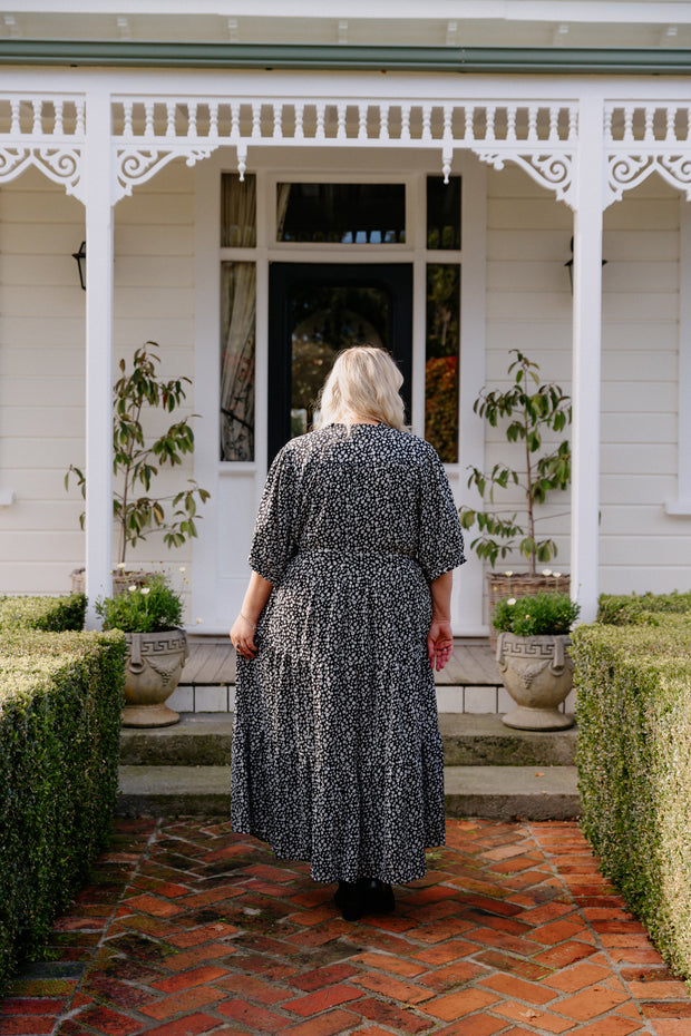 August Dress - B&W Floral